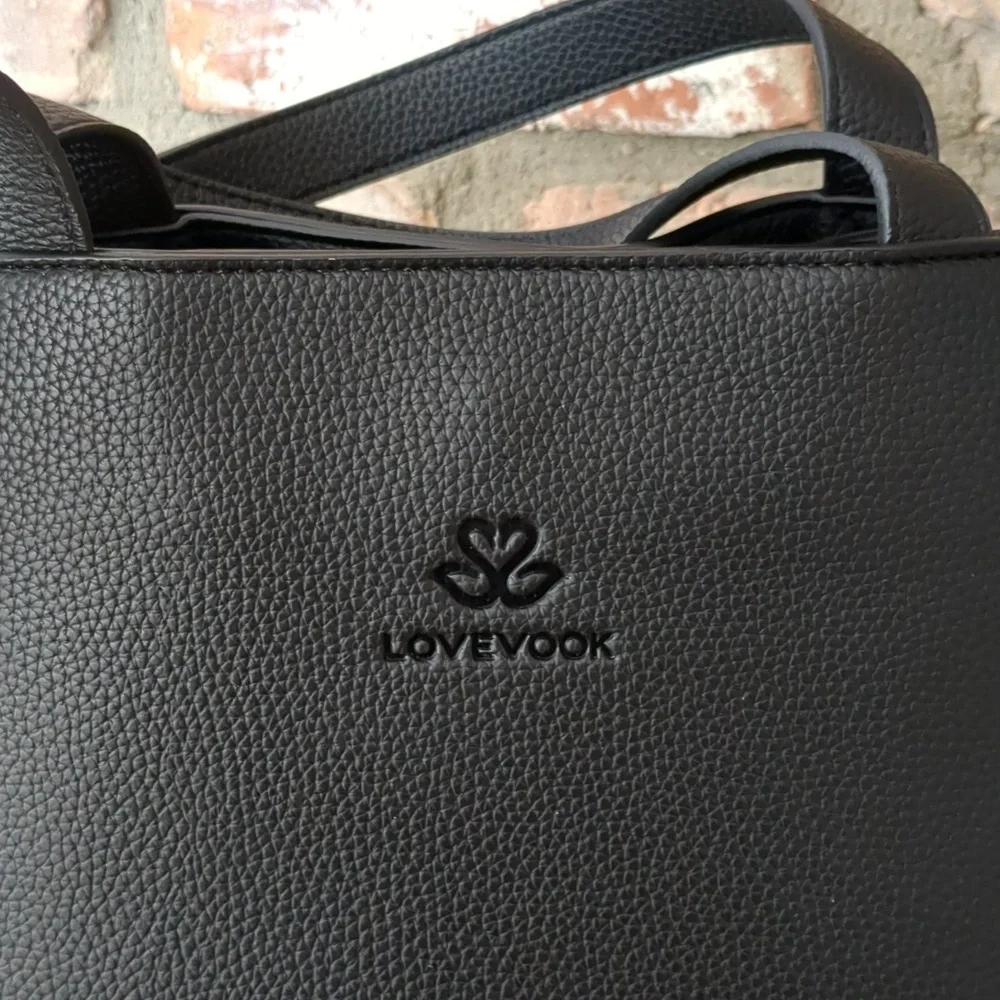 Lovevook Women's Black Faux Leather Laptop Commuter Bag Tote Large Purse, NEW